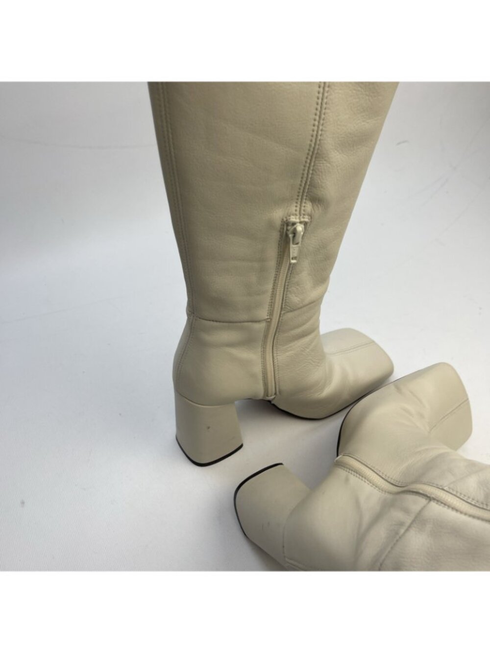 Y2K L'Intervalle White Leather Boots Women’s 37 Retro 60's Scandinavian Luxe - Picture 11 of 14